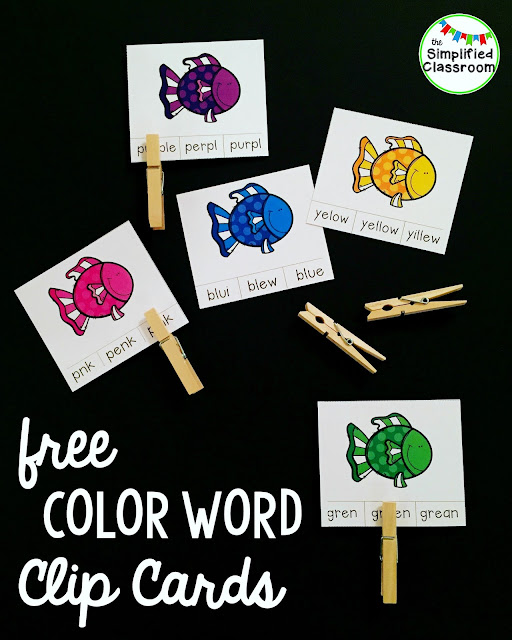 Color Word Clip Cards
