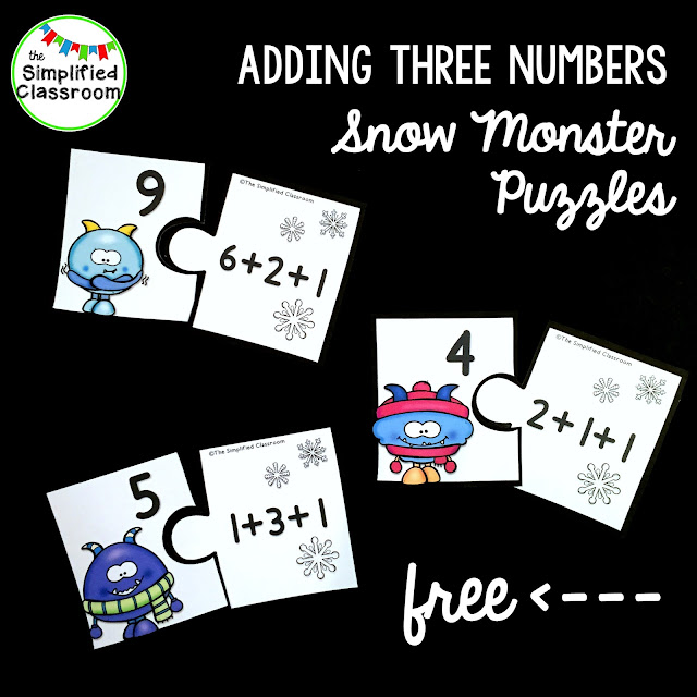 Snow Monster Addition Puzzles