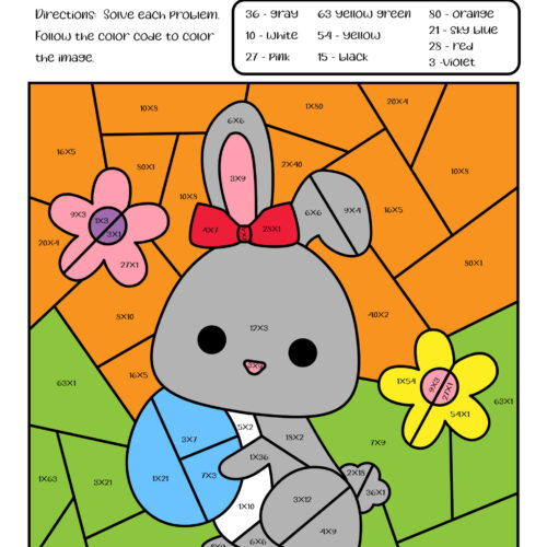 Easter Color by Code Multiplication Worksheets for 2nd 3rd - Image 4