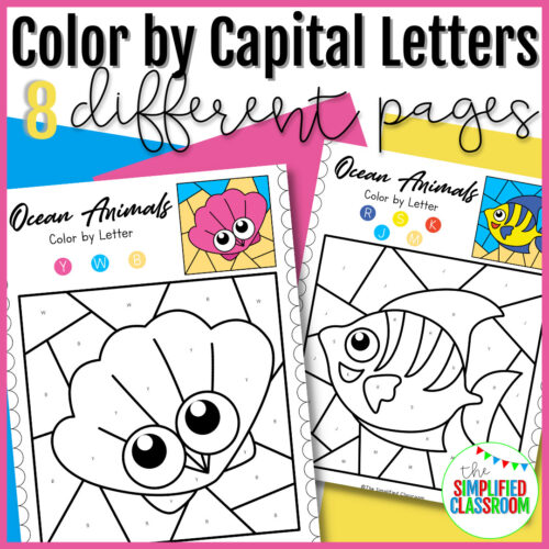 Ocean Animals Literacy Color by Code Capital Uppercase Letters
