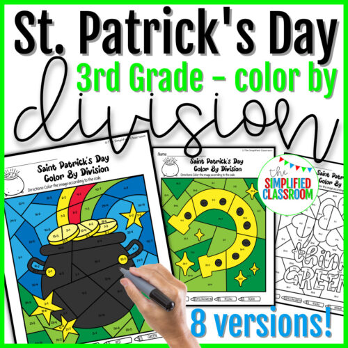St Patricks Day Color by Code Division Worksheets for 3rd Grade