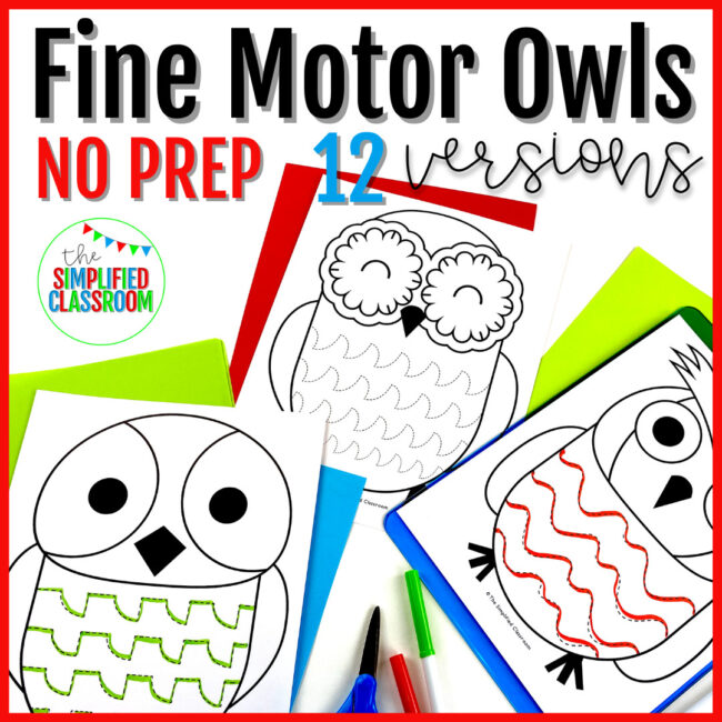 Owl Fine Motor Cutting and Tracing Activity Pages