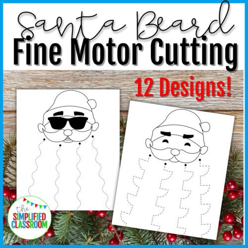 Santa Beard Fine Motor Cutting and Tracing Practice Worksheets