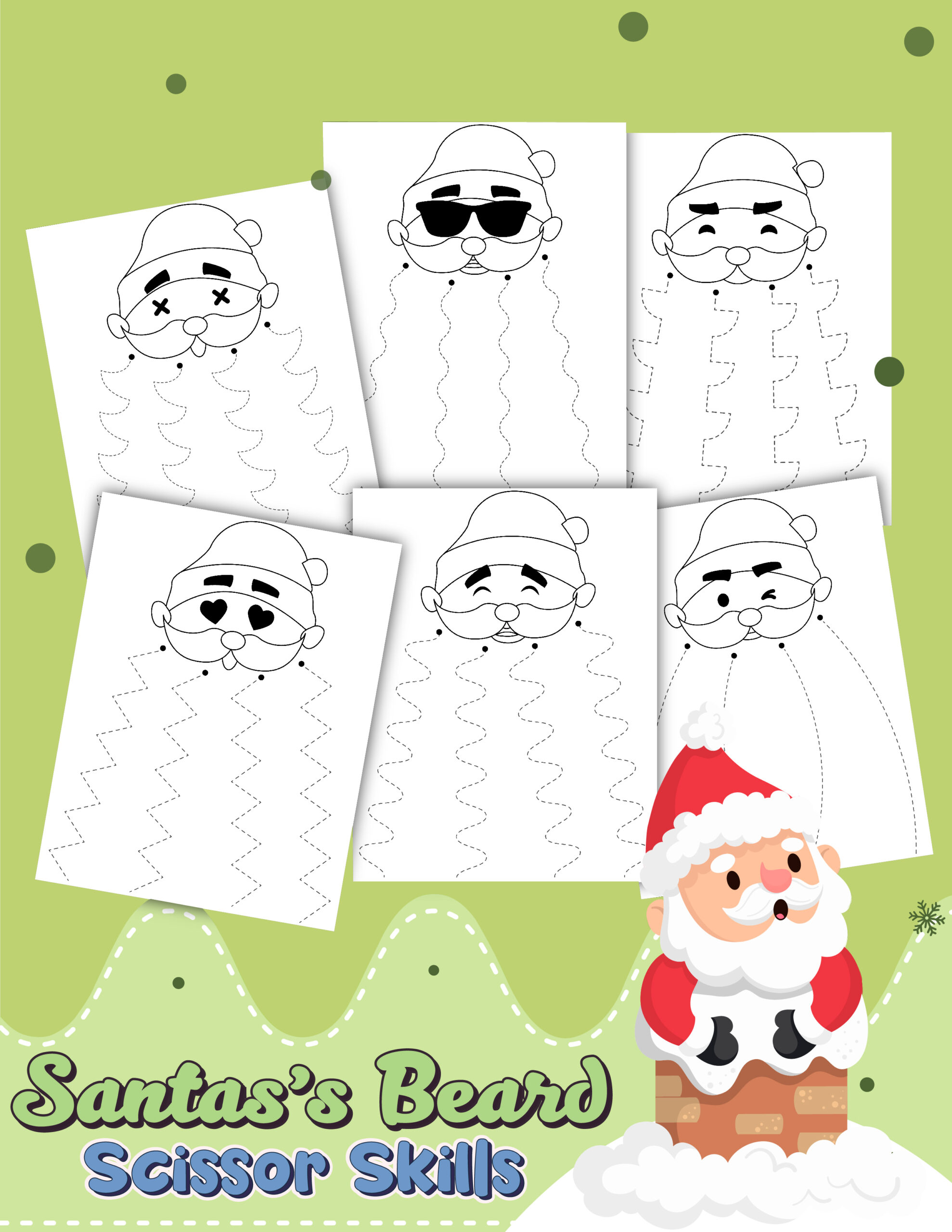 Christmas Scissor Skills - Santa's Beard Cutting Worksheets - Fine Motor  Skills