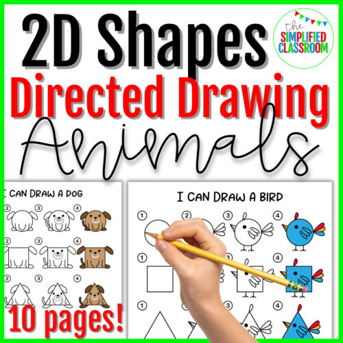 2D Shapes Animal Directed Drawing Activity