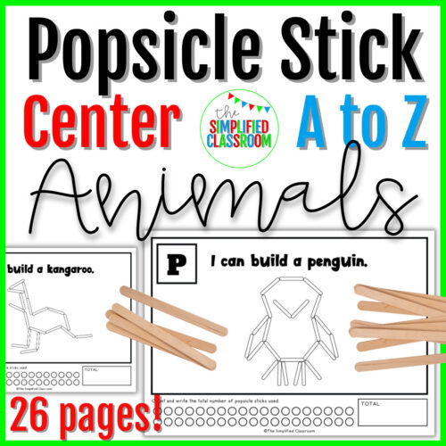 A to Z Animals of the Alphabet Popsicle Stick Center for Kindergarten