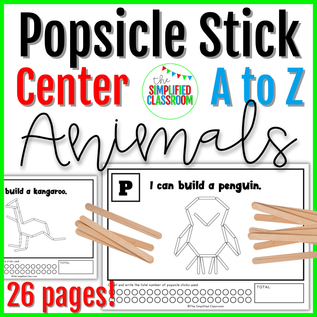 A to Z Animals of the Alphabet Popsicle Stick Center for Kindergarten