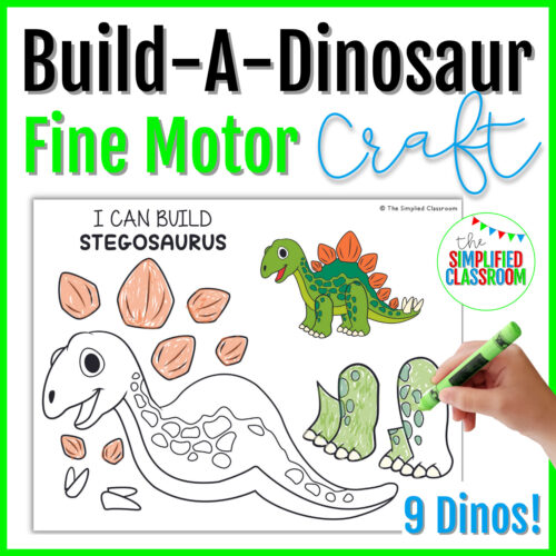 Build a Dinosaur Craft Color Cut and Paste Fine Motor Activity with Dinos