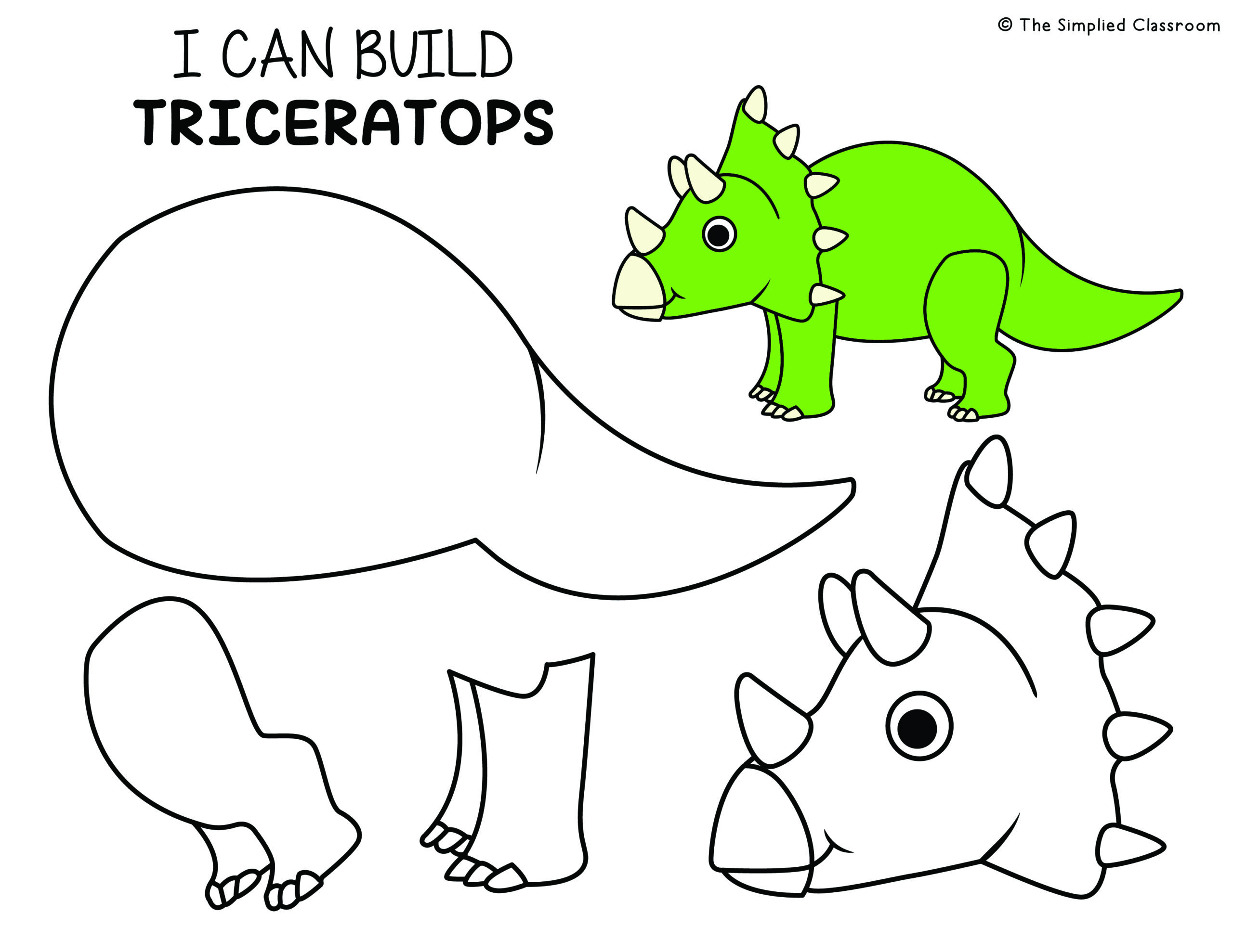Build A Dinosaur Craft Color Cut And Paste Fine Motor Activity With