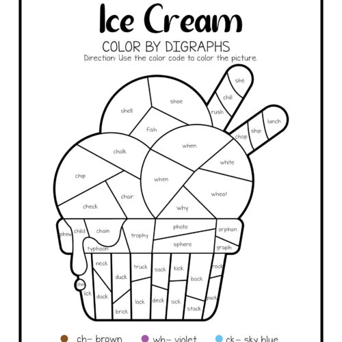 Color Code by Digraphs Vowel Teams Ice Cream Worksheets - Image 3