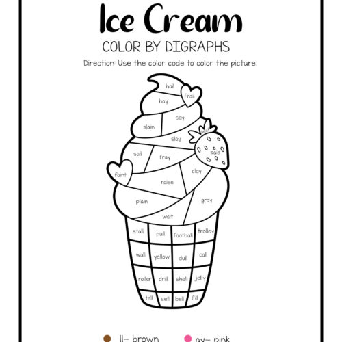 Color Code by Digraphs Vowel Teams Ice Cream Worksheets - Image 4