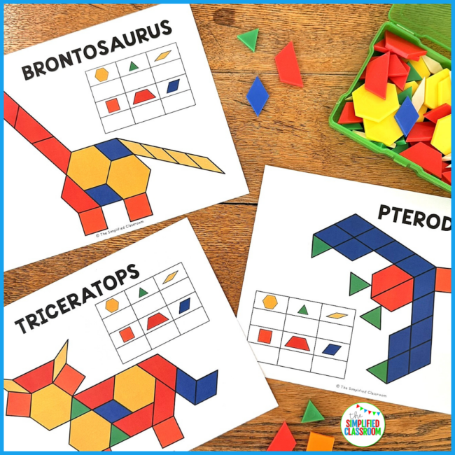 Pattern Block Mats Printable Tangrams Puzzles Dinosaur Pattern Blocks Task Cards - Image 3