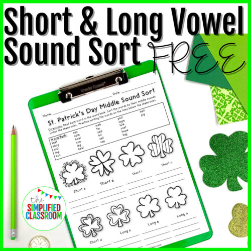 FREE St Patricks Day Long and Short Vowel Sounds Sort Worksheet