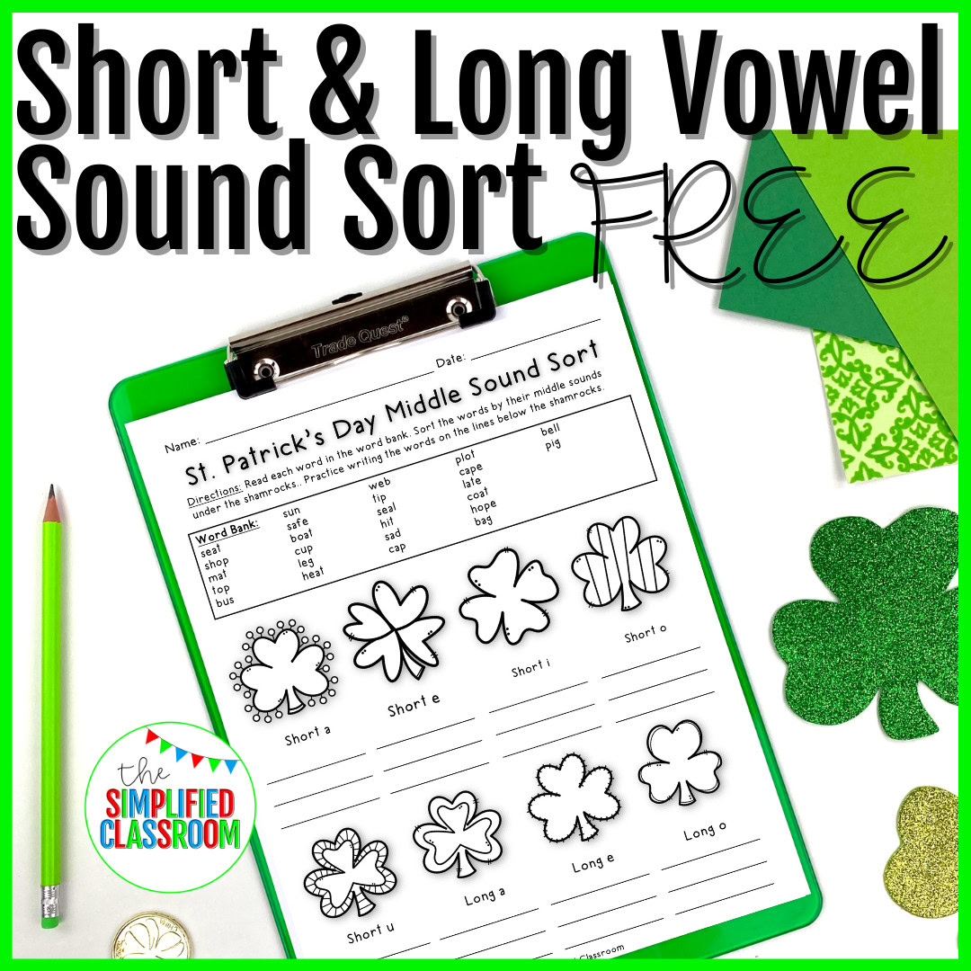 FREE St Patricks Day Long and Short Vowel Sounds Sort Worksheet