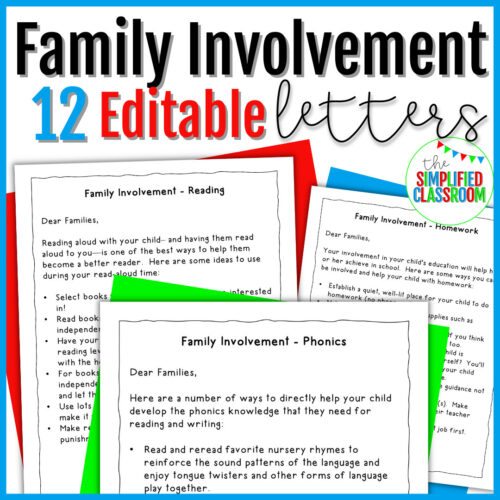 EDITABLE Family Involvement Letters Home School Connection