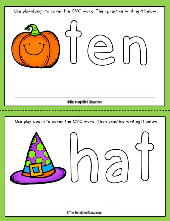 Halloween Activities for Reading Writing Letters Play Dough CVC Word Mats - Image 2
