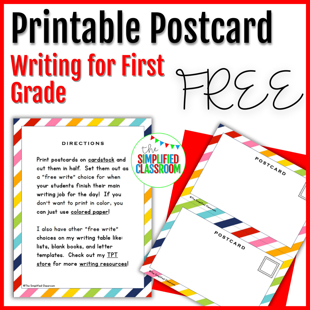 FREE Printable Postcard Writing for First Grade