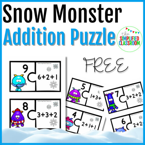 FREE Snow Monster Addition Puzzle Center Activity