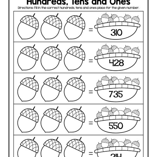 Fall Themed Place Value Math Worksheets - Image 4