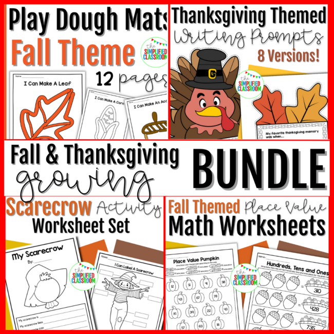 Bundle of Fall and Thanksgiving Themed Worksheets and Activities