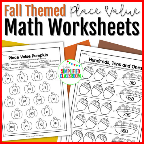 Fall Themed Place Value Math Worksheets