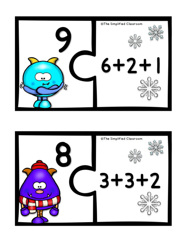 FREE Snow Monster Addition Puzzle Center Activity - Image 2