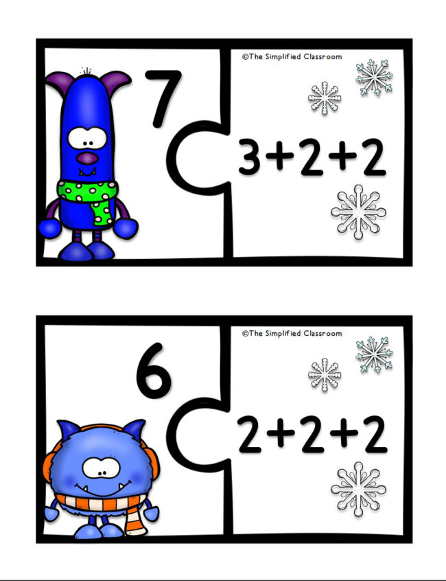 FREE Snow Monster Addition Puzzle Center Activity - Image 3