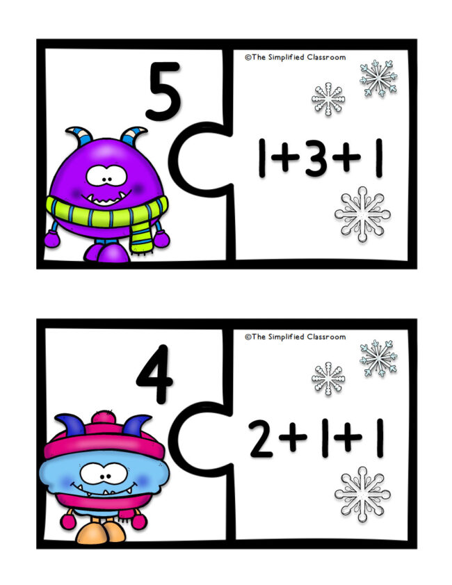 FREE Snow Monster Addition Puzzle Center Activity - Image 4