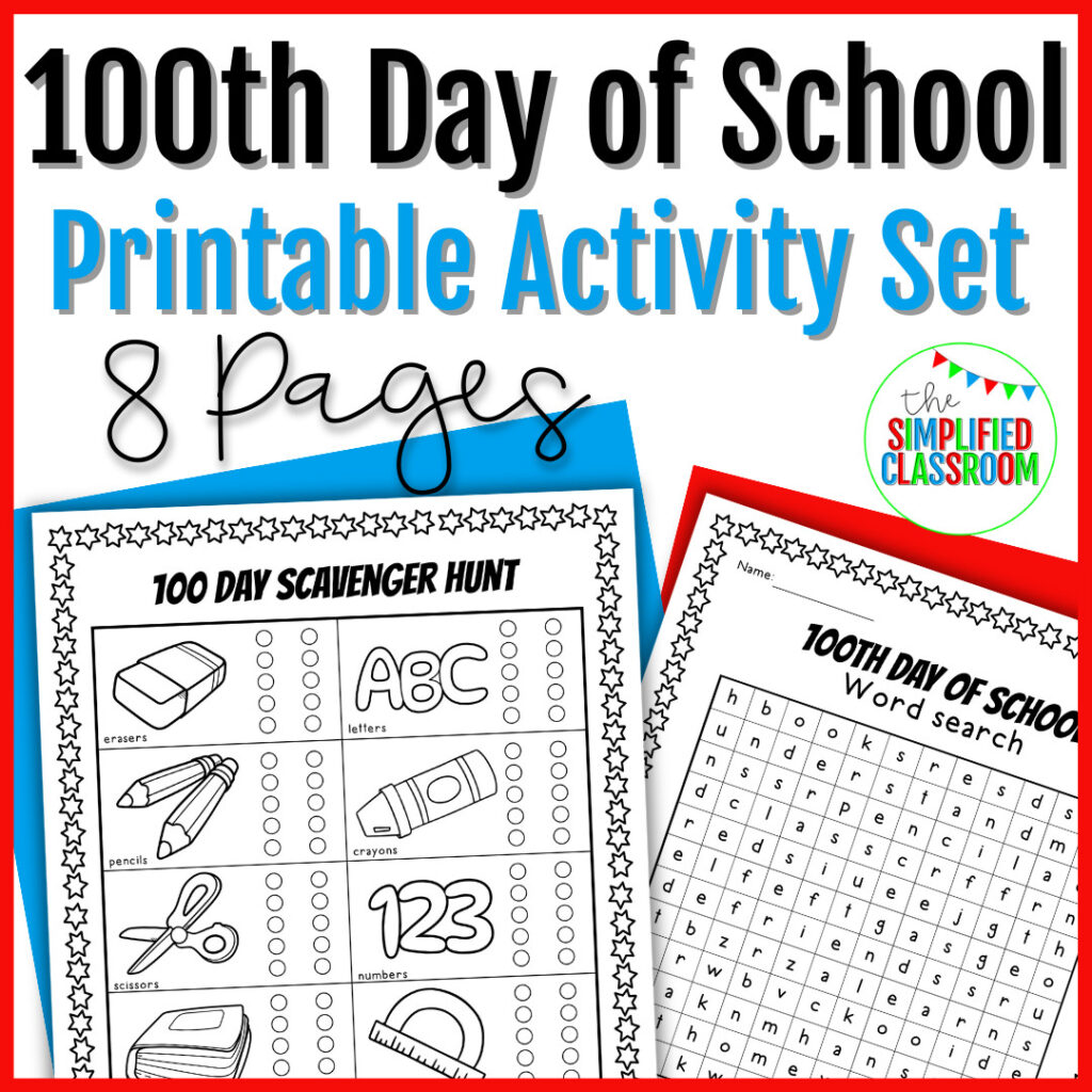 100th Day of School Activity Set - The Simplified Classroom