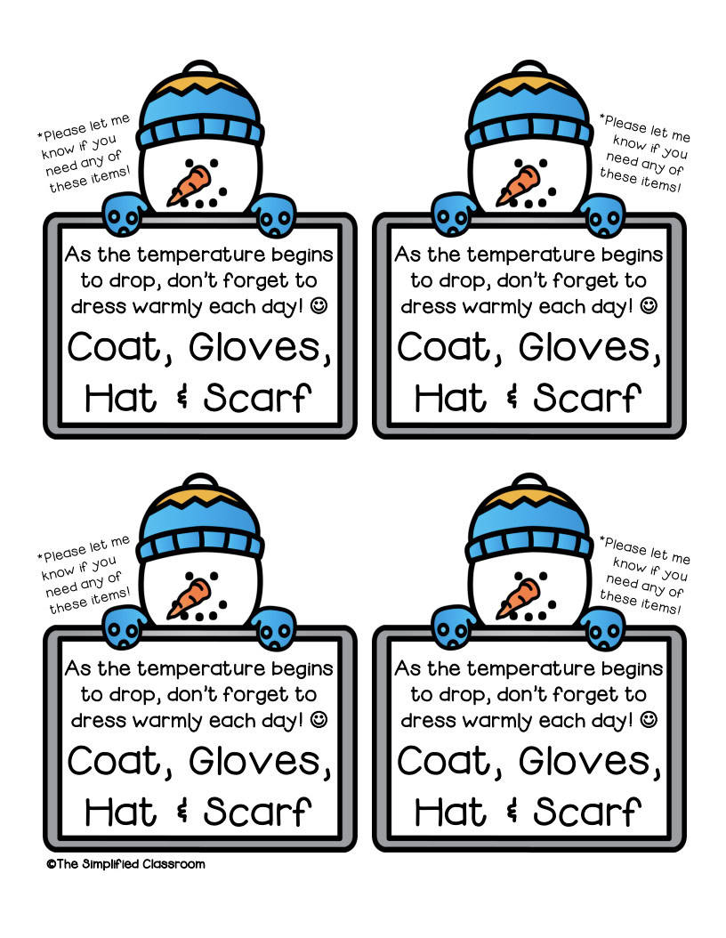 FREE Reminder Notes to Parents to Dress Warmly and send in Coat Gloves Hat Scarf - Image 3