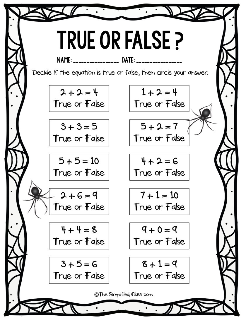 FREE Addition True or False Math Problems Spider Halloween - Image 2