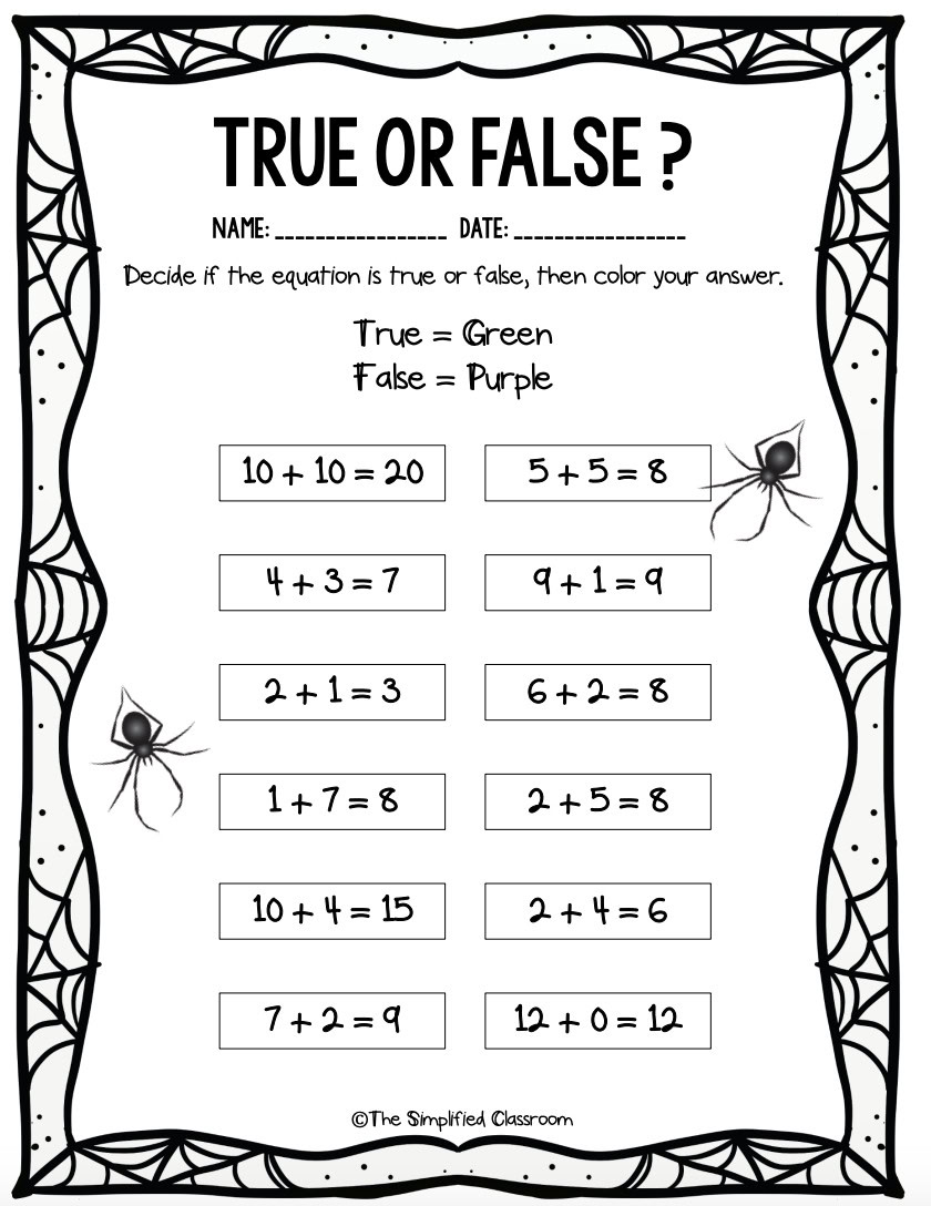 FREE Addition True or False Math Problems Spider Halloween - Image 3