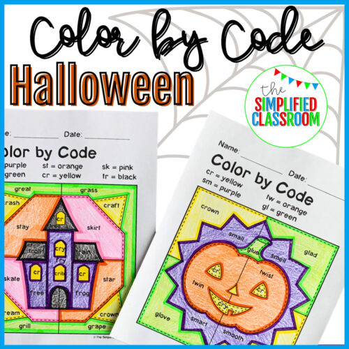 Color by Code Literacy Activity Center Halloween Blends Phonics ELA Coloring