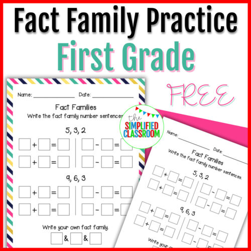 FREE Fact Families Family Practice Worksheet for First Grade
