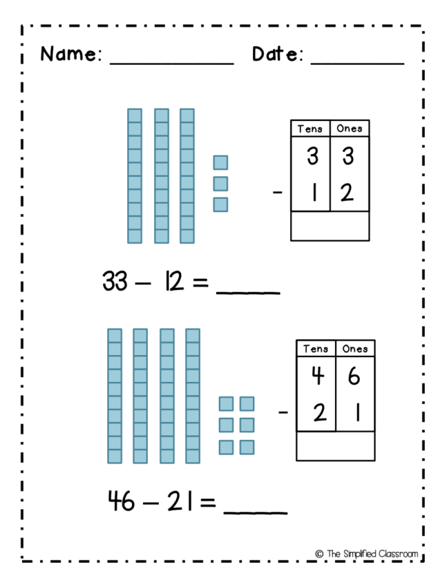 FREE Subtraction without Borrowing Using Place Value Blocks - Image 3