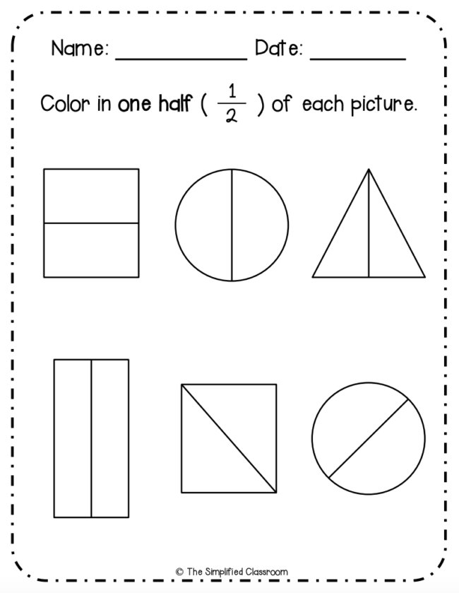 First Grade NO PREP Fractions Pack Coloring Matching Sorting Math Worksheets - Image 4