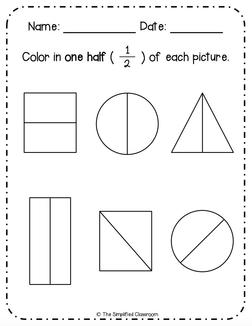 First Grade NO PREP Fractions Pack Coloring Matching Sorting Math Worksheets - Image 4