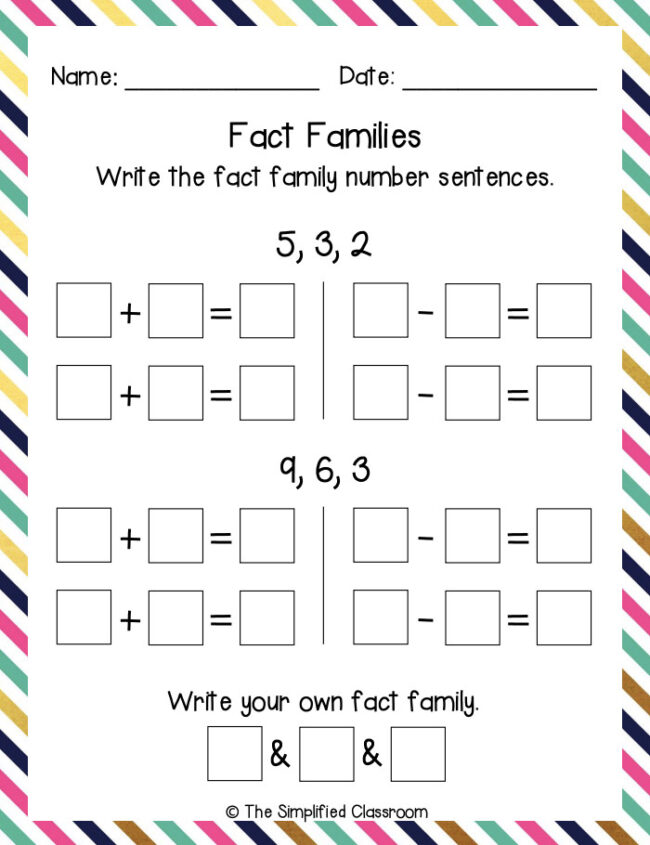 FREE Fact Families Family Practice Worksheet for First Grade - Image 2