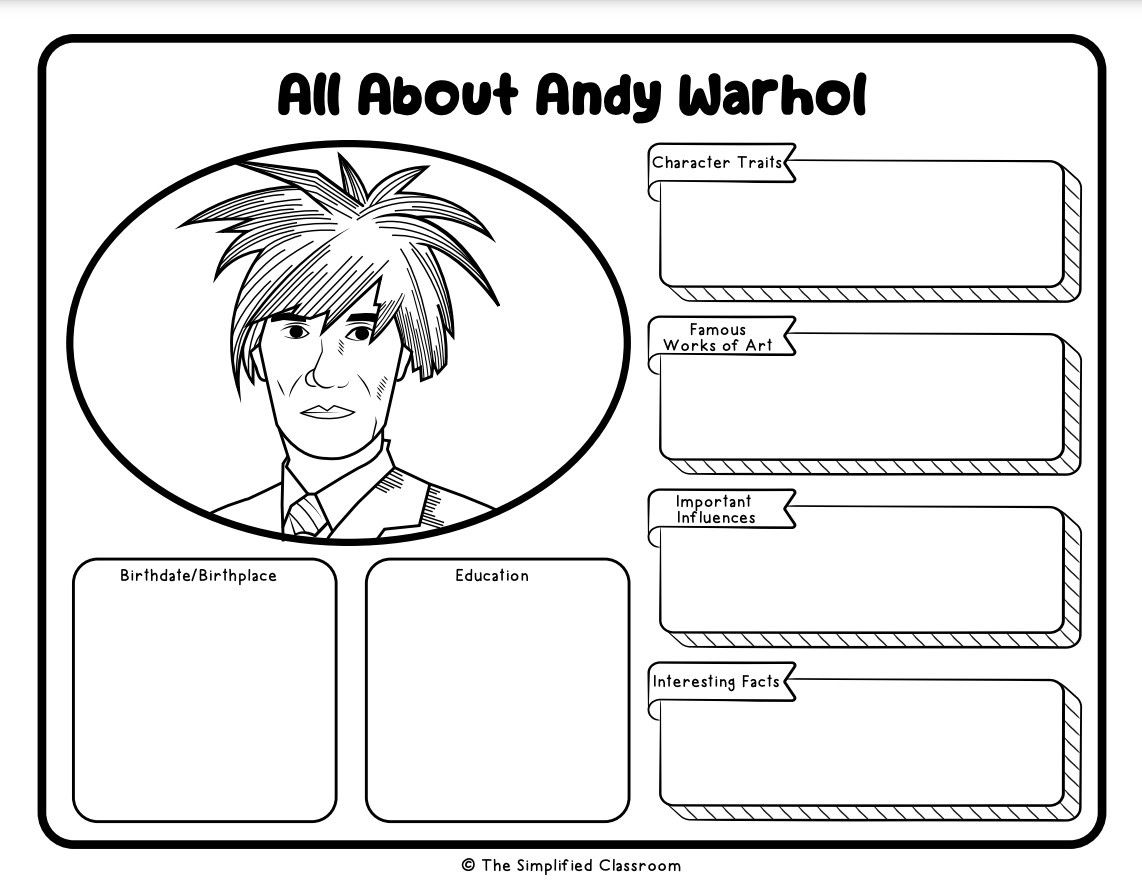 Famous Artist Worksheets - Image 3