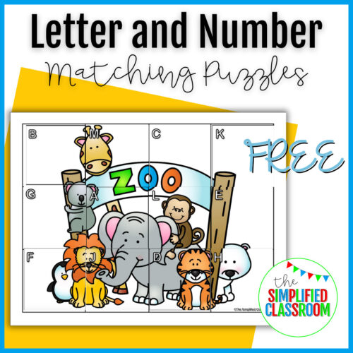 FREE Letter and Number Matching Puzzles Zoo Animals