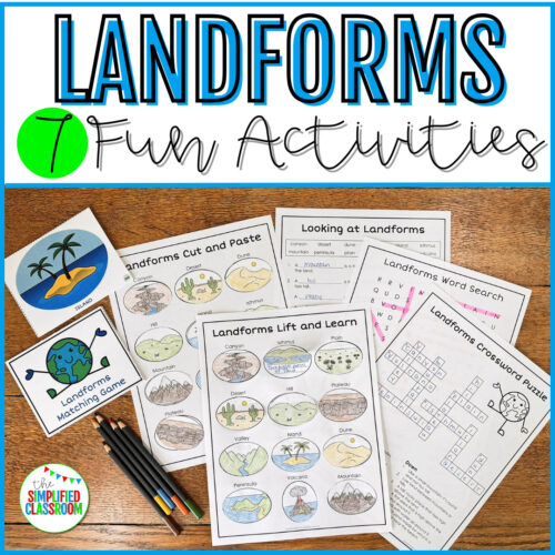 Landforms Word Search Cut & Paste Worksheets Landscapes Landforms Matching Game