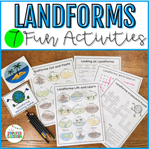 Landforms Word Search Cut & Paste Worksheets Landscapes Landforms Matching Game