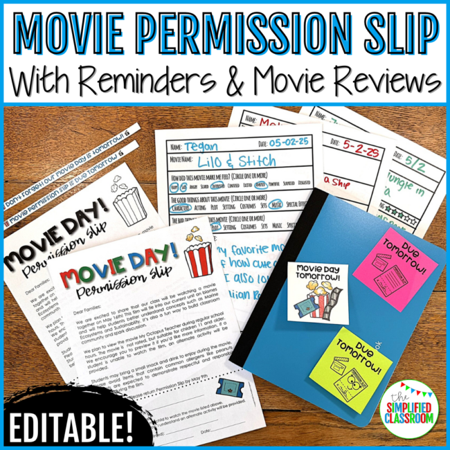 Movie Permission Slip Editable for G PG PG 13 Movie Review Worksheet Template