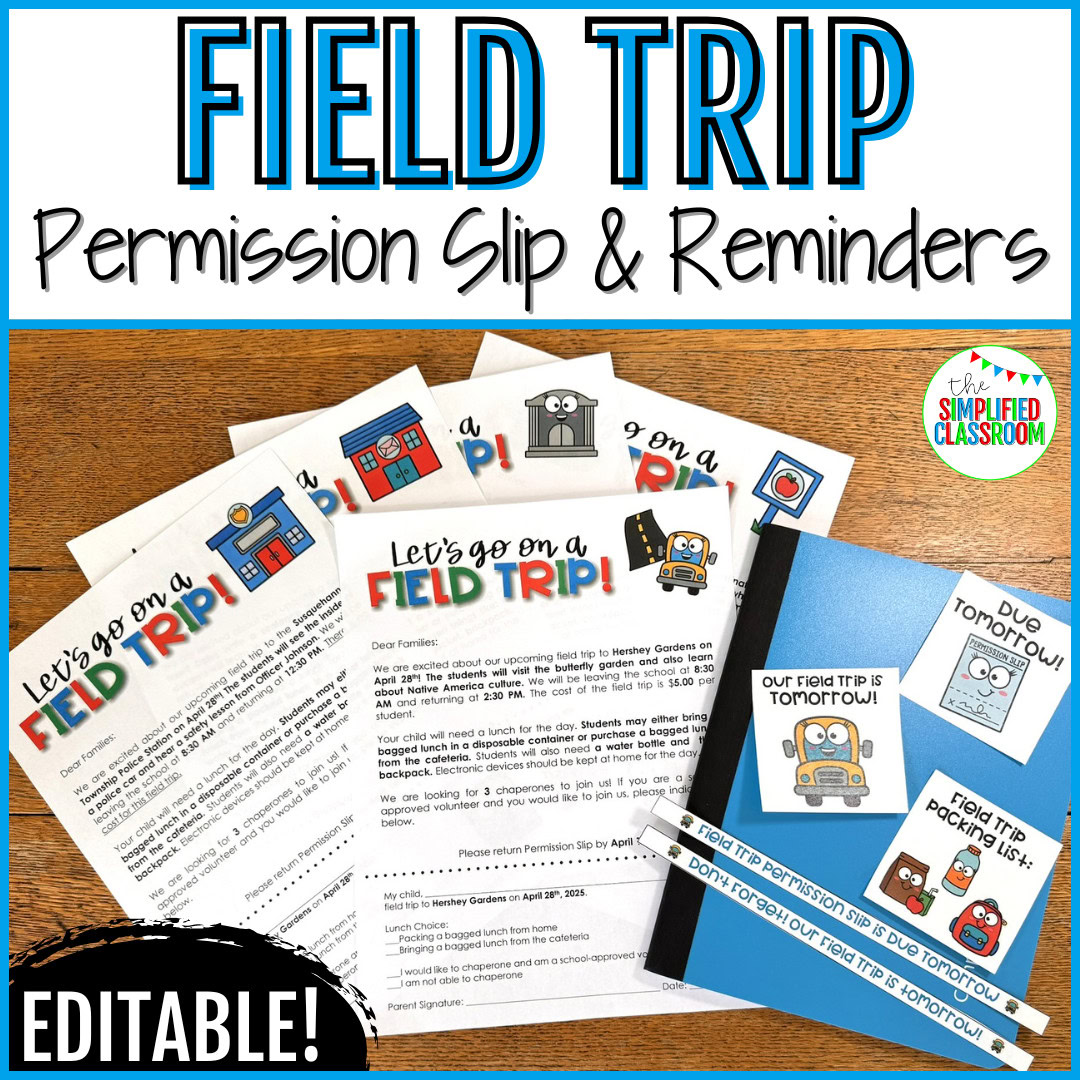 Editable field trip permission slip template with detachable section for parents to sign and return.