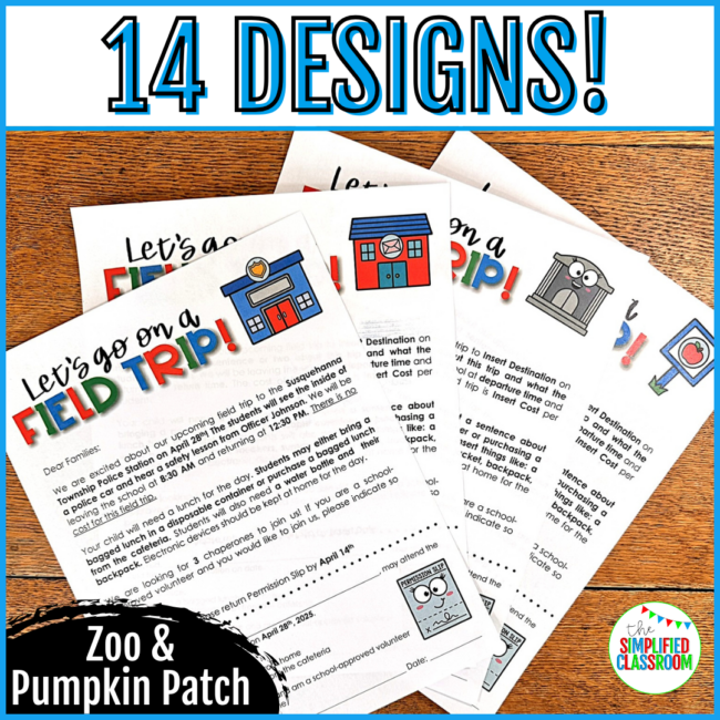 Field Trip Permission Slip Editable Zoo Pumpkin Patch Field Trip Letter Reminder - Image 2