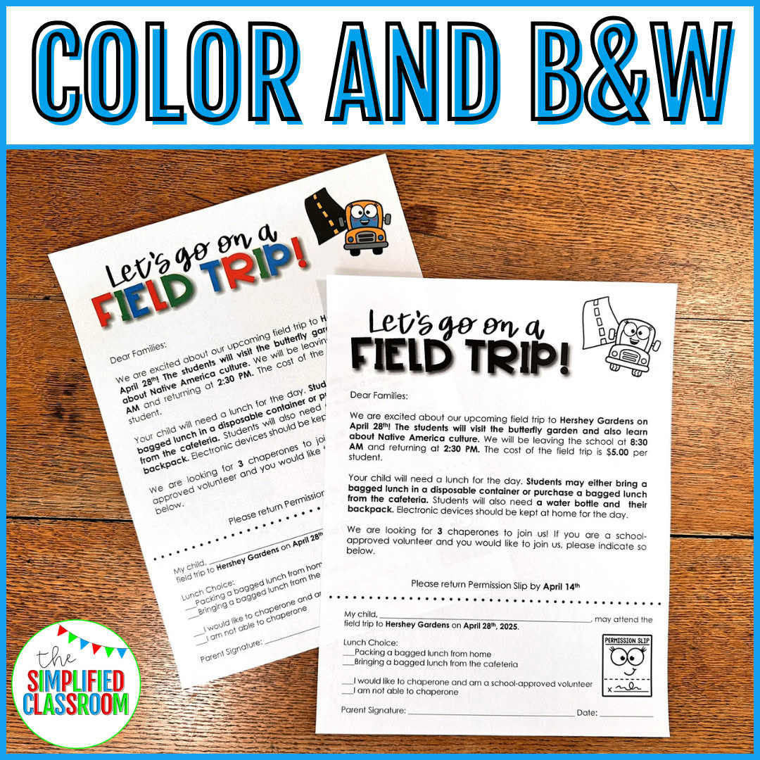 Editable field trip permission slip template with detachable section for parents to sign and return.
