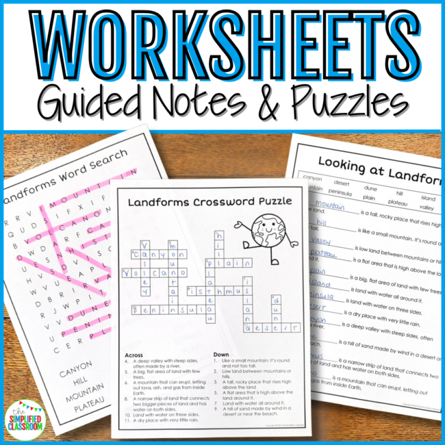 Landforms Word Search Cut & Paste Worksheets Landscapes Landforms Matching Game - Image 3