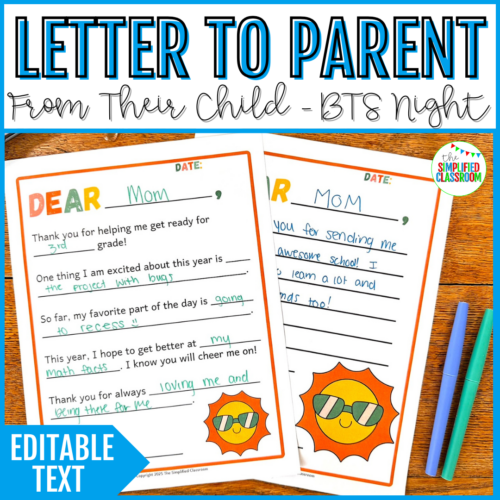 Back to School Night Letter to Parent from Student Letter to Parents Open House