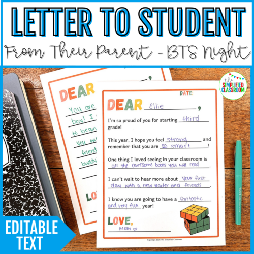 Back to School Night Letter From Parents to Student - Open House Notes to Child