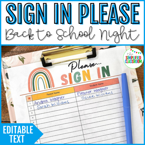 Sign In Sheet Back to School Night, Open House, Orientation Editable Boho Style
